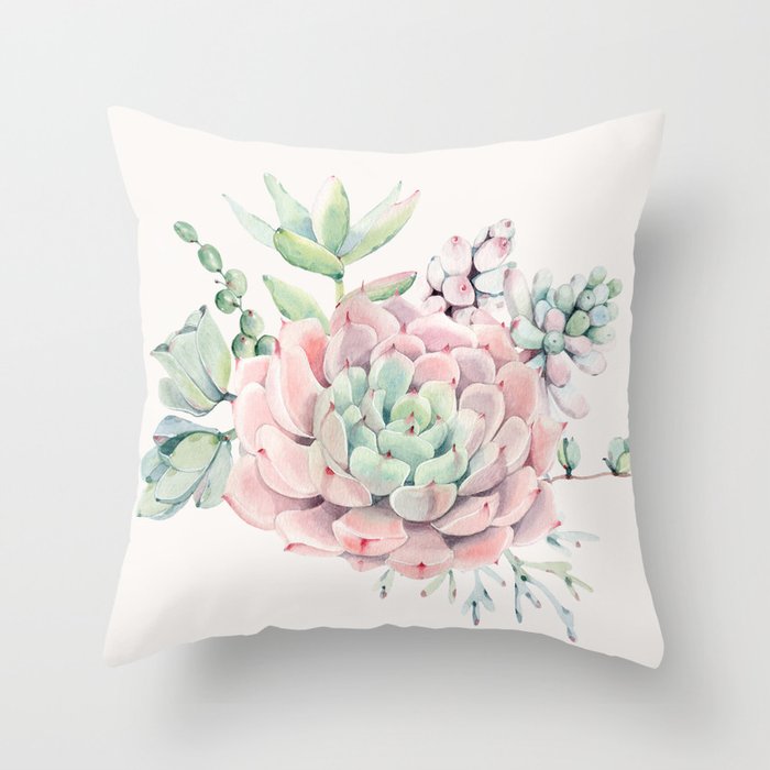 Perfect Pink Succulent Throw Pillow