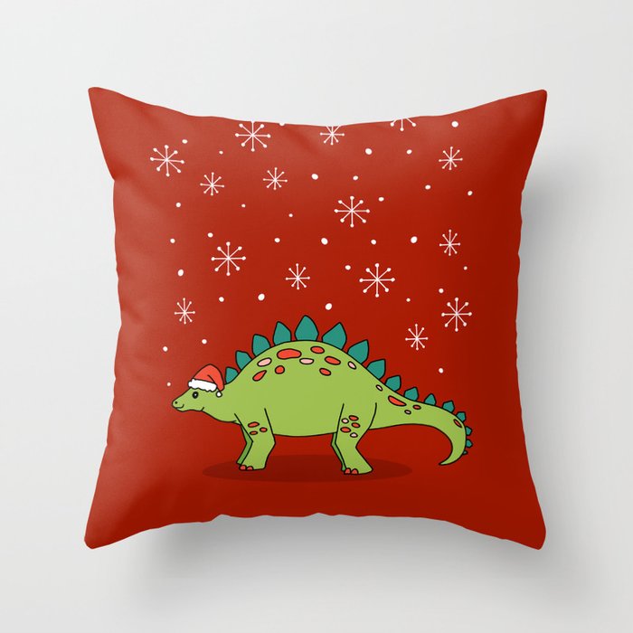 Stegosaurus Santa Throw Pillow