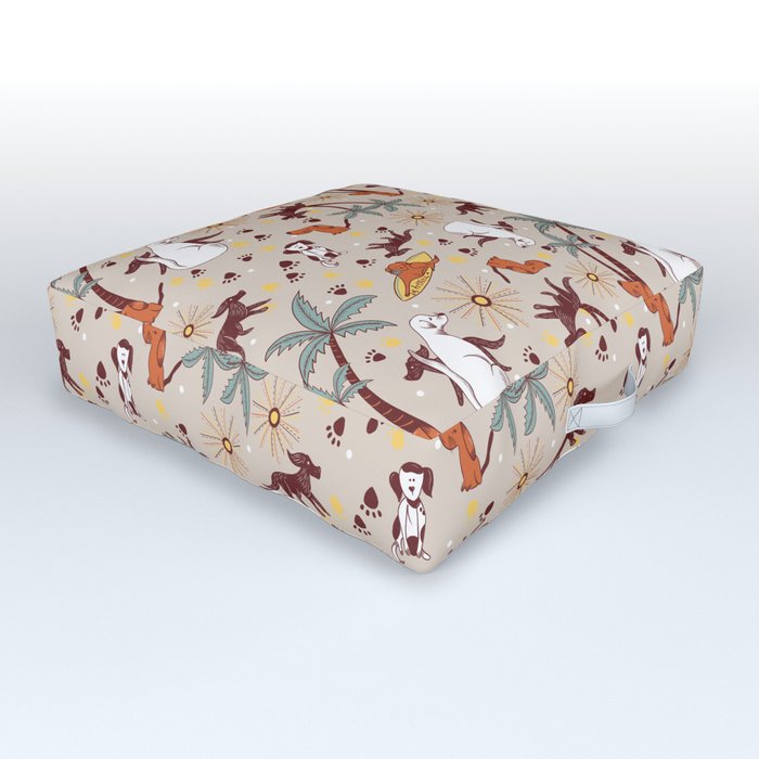 Beach Dogs - Beige Outdoor Floor Cushion