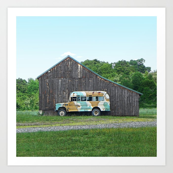 Barn With Cammo Bus Art Print By Annefreemanimages Society6