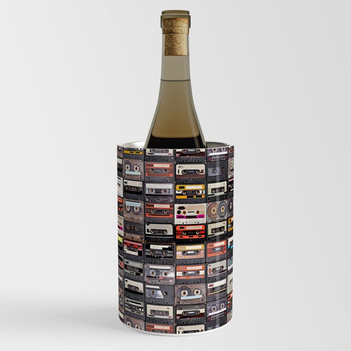 Huge collection of audio cassettes. Retro musical background Wine Chiller