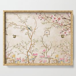 Chinoiserie Cherry Blossom Bird Garden Fresco Serving Tray