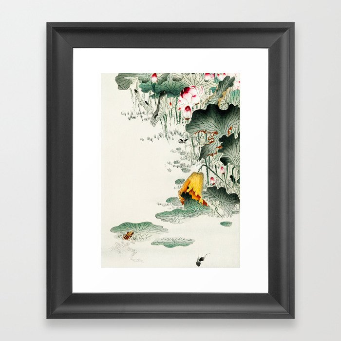 Frog in the swamp  - Vintage Japanese Woodblock Print Art Framed Art Print