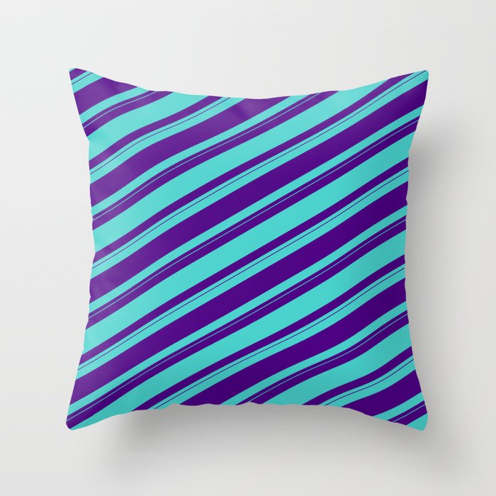 Indigo & Turquoise Colored Striped/Lined Pattern Throw Pillow