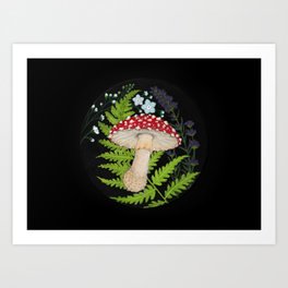 Mushroom, Fern & Flowers Art Print