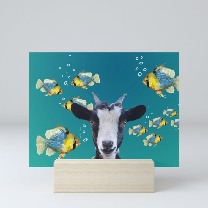 Goat with tropical fishes Mini Art Print