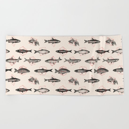 Fishes In Geometrics (Red) Beach Towel