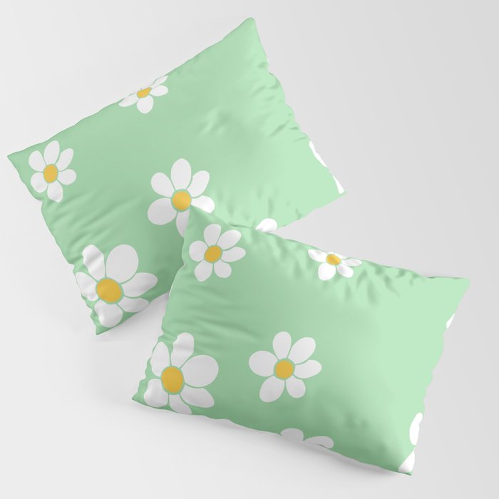 Cute Pastel Green Daisy Flowers Pattern Pillow Sham