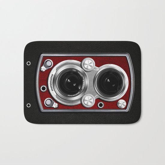 Vintage Camera Red Bath Mat