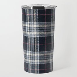 Plaid Fabric Texture in Black and Charcoal with Red  Travel Mug