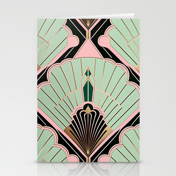 Art Deco Glam Pastel Pink Mint Pattern Stationery Cards