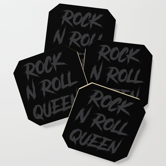 Rock and Roll Queen Typography Black Coaster