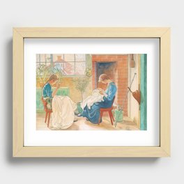 Two Girls Sewing by Carl Larsson Recessed Framed Print