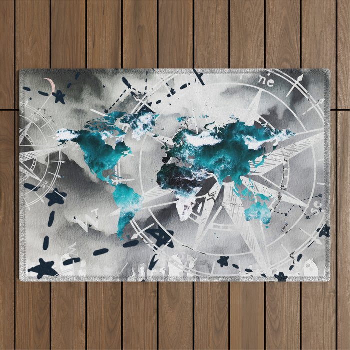 World Map And Constellations (viii 2021) Outdoor Rug