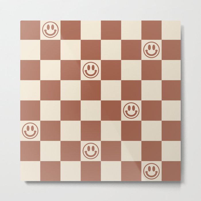 Smiley Face & Checkerboard (Milk Chocolate Colors) Metal Print