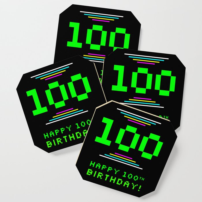 100th Birthday - Nerdy Geeky Pixelated 8-Bit Computing Graphics Inspired Look Coaster