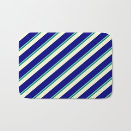[ Thumbnail: Aquamarine, Teal, Light Yellow & Blue Colored Lines Pattern Bath Mat ]