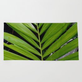 Green Palm Leaf Pattern Beach Towel