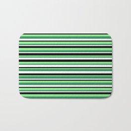 [ Thumbnail: Light Green, Sea Green, Mint Cream & Black Colored Pattern of Stripes Bath Mat ]