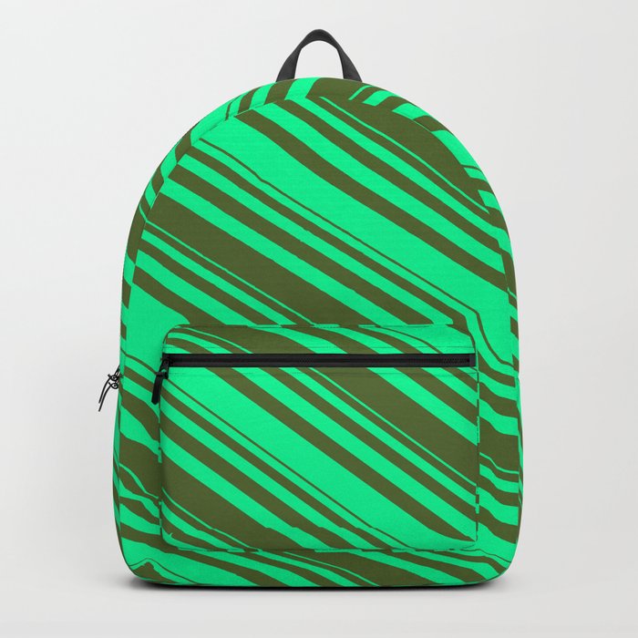 Dark Olive Green and Green Colored Lines Pattern Backpack