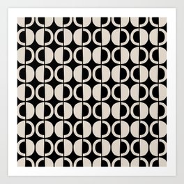 Scandi Half Circle Pattern 148 Black and Linen White Art Print