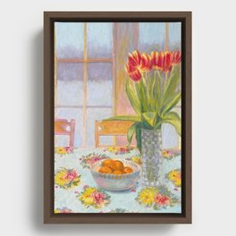 Red Tulips and Clementines Framed Canvas
