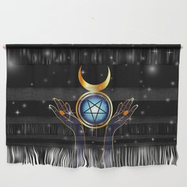 Triple Goddess symbol and hands holding an inverted pentacle Wall Hanging