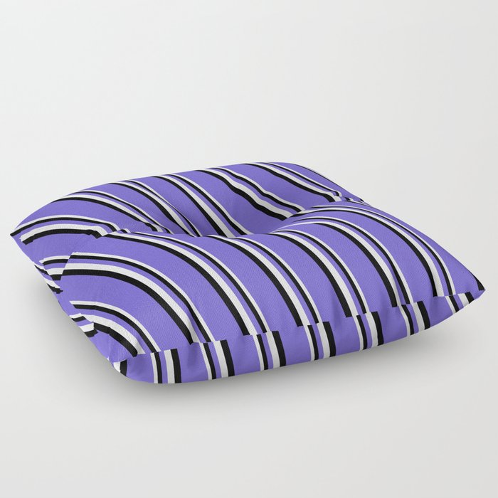 White, Black & Slate Blue Colored Stripes Pattern Floor Pillow