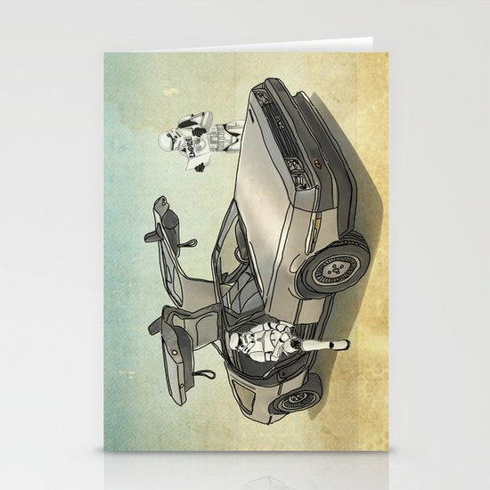 Lost, searching for the DeathStarr _ 2 Stormtrooopers in a DeLorean Stationery Cards