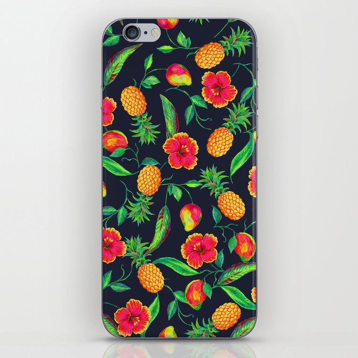 Tropical fruit and flowers iPhone Skin