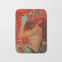 Bathing with Roses Bath Mat | Nude, Botanical, Lady, Ros, Collage, Retro, Red, Vintage, Flower 