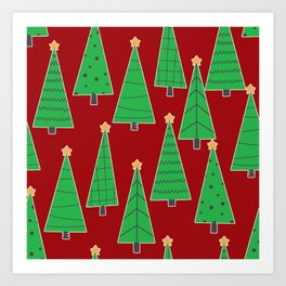 christmas trees in red Art Print