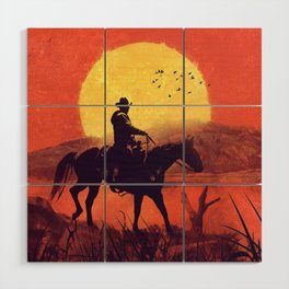 Red dead cowboy sunset  Wood Wall Art