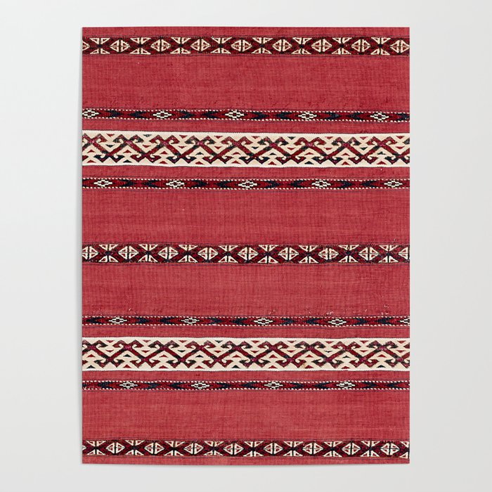 Triangle Stripe Kilim II 19th Century Authentic Colorful Red Black White Vintage Patterns Poster