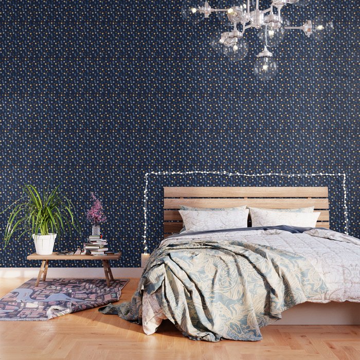 Winter Pattern Dark Blue Wallpaper