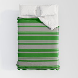 [ Thumbnail: Dark Gray and Green Colored Striped Pattern Duvet Cover ]