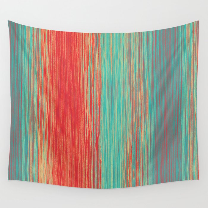 Coral Red Peacock Green Bright Blended Lines Wall Tapestry