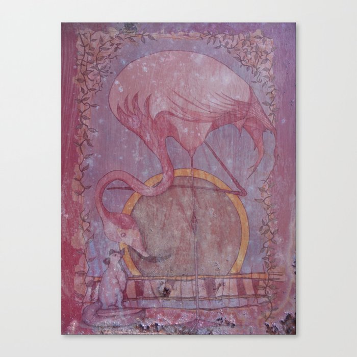 Pink Fox & Flamingo Canvas Print