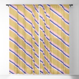 [ Thumbnail: Colorful Brown, Goldenrod, Light Pink, Blue, and Mint Cream Colored Lined/Striped Pattern Sheer Curtain ]