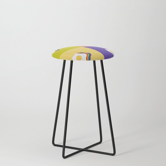 Rainbow fried egg patchwork 3 Counter Stool