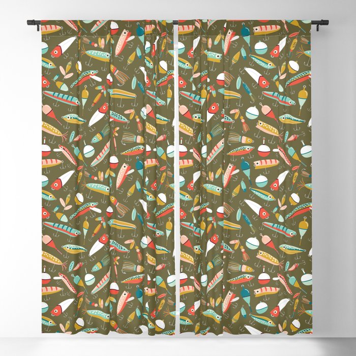 Fishing Lures Green Blackout Curtain
