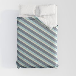 [ Thumbnail: Powder Blue, Beige & Slate Gray Colored Stripes/Lines Pattern Duvet Cover ]