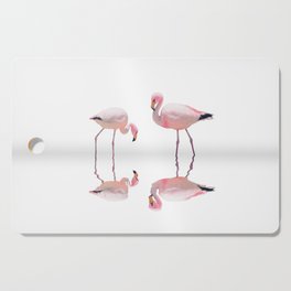 Pink flamingo couple white background with reflection | Bolivia Salar de Uyuni wildlife photography Cutting Board