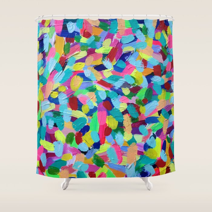 Bright Colorful Abstract Painting In Pink Green And Blue Shower