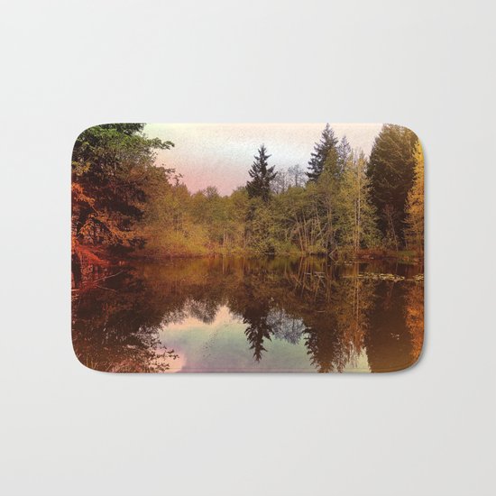 Mirror Pond, Perfect Stillness At Sunset Bath Mat