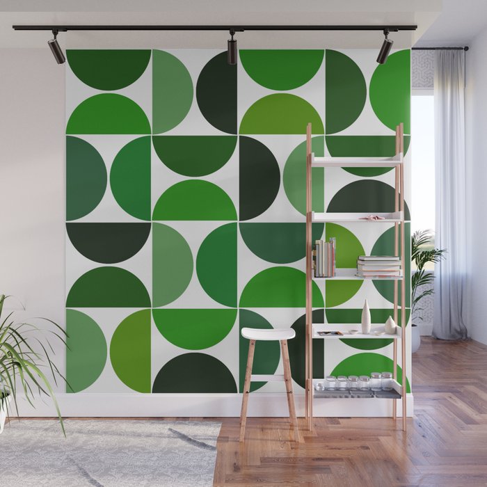 Mid century modern geometric Green Wall Mural by ARTStudio88design