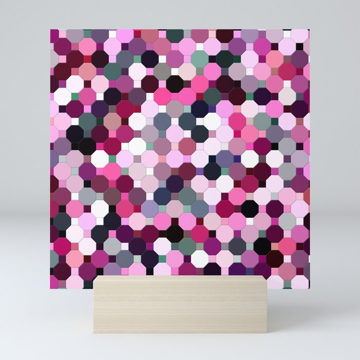 Abstract Pink, Purple and Grey Octagons Mini Art Print