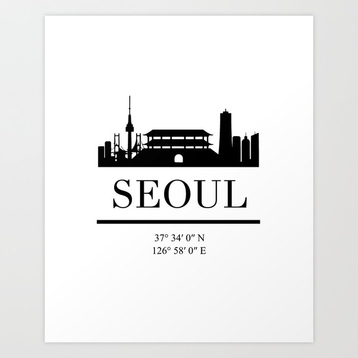 SEOUL SOUTH KOREA BLACK SILHOUETTE SKYLINE ART Art Print