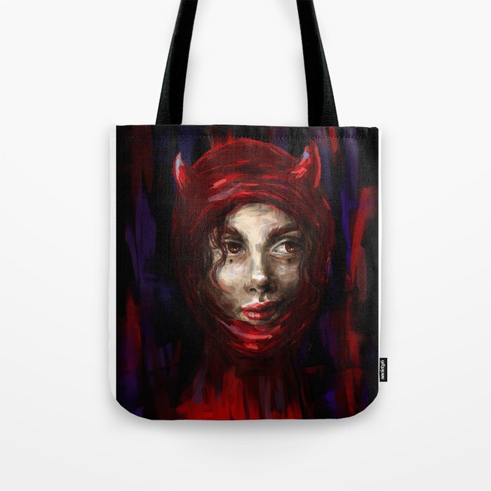 cunning girl lucifer in a red, balaclava Tote Bag