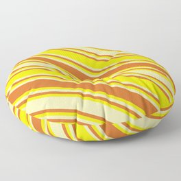 [ Thumbnail: Pale Goldenrod, Chocolate, and Yellow Colored Lined/Striped Pattern Floor Pillow ]
